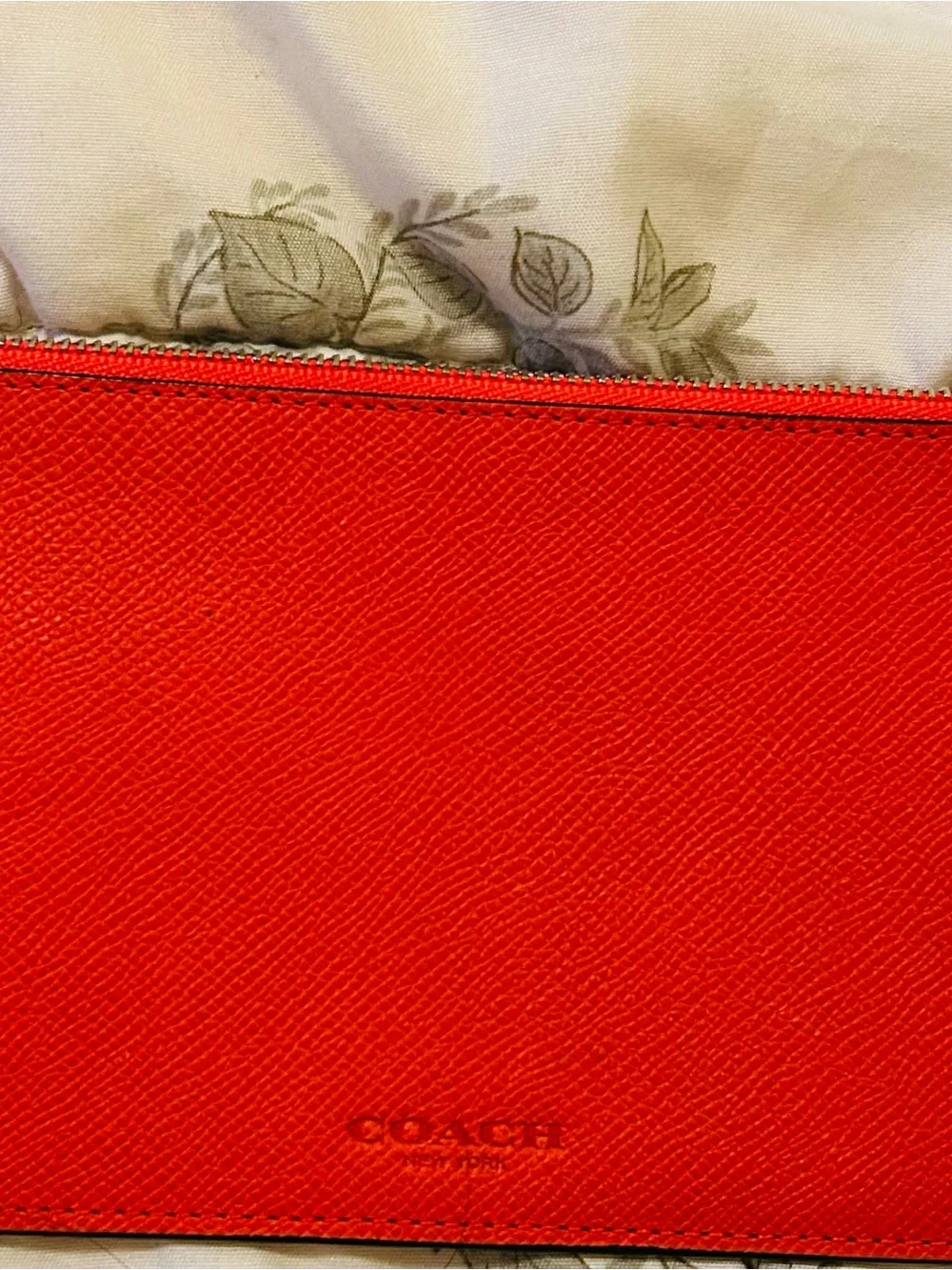 Coach Bright Red Saffiano Leather Zip Pouch NWOT